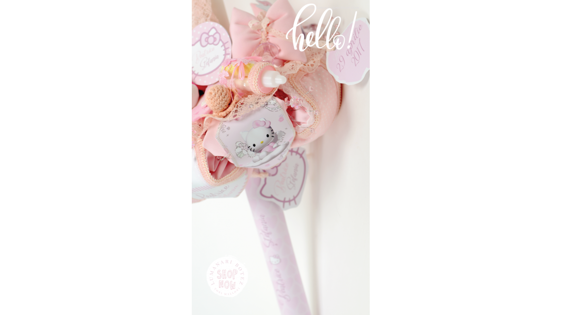Lumanare de botez pentru fetite cu jucarie de plus Hello Kitty, 65x4 cm 8